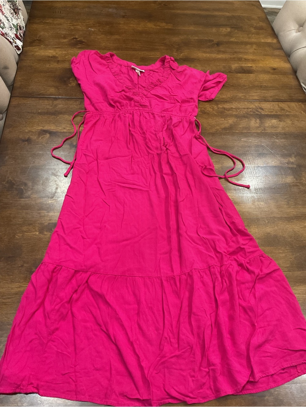 Maternity Bright Pink Maxi Dress with Cinch-Waist